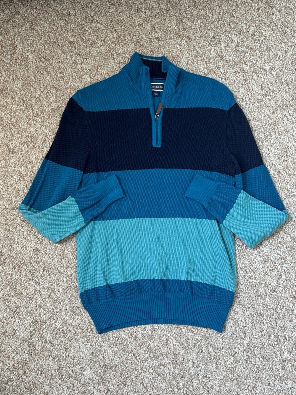 Club Room Men's Blue Striped Quarter-Zip Sweater Size Small